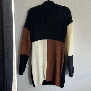 Mock neck brown sweater dress